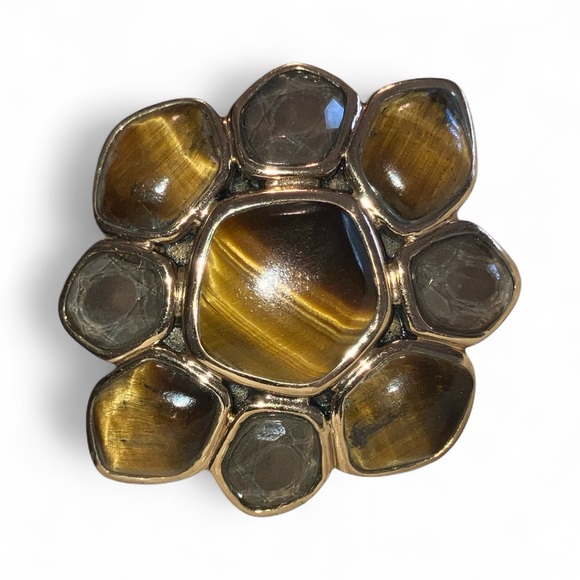 Barse Tigers Eye & Moonstone Bohemian Gold Tone Ring Size 8 3/4 - Picture 3 of 8